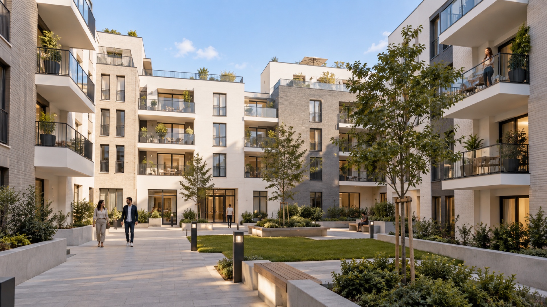 Résidence et jardin — visuel IA non contractuel, ne représentant pas le programme commercialisé