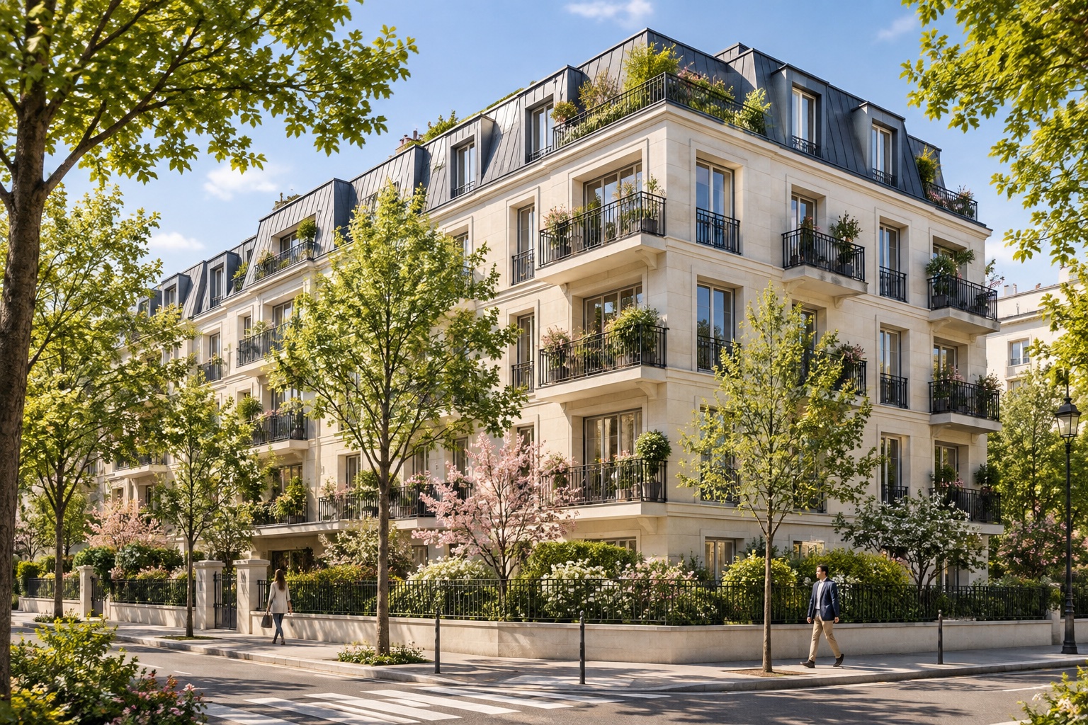 Résidence et jardin — visuel IA non contractuel, ne représentant pas le programme commercialisé